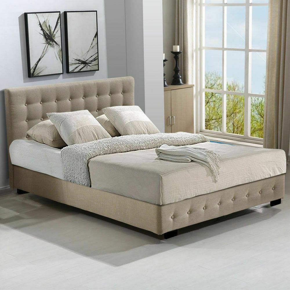 Bed Frame Base With Gas Lift Double Size Platform Fabric Fast shipping On sale