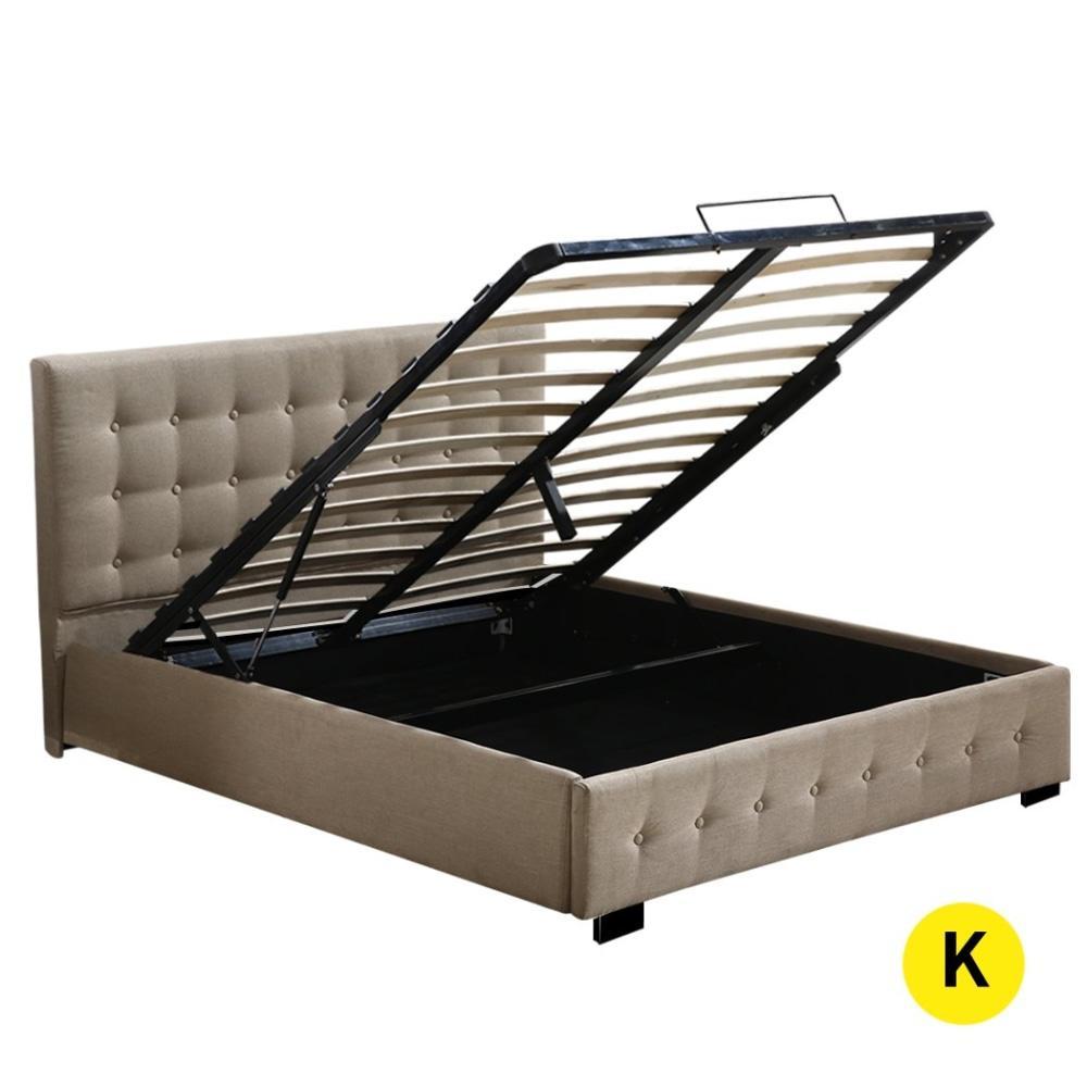 Bed Frame Base With Gas Lift King Size Platform Fabric Fast shipping On sale