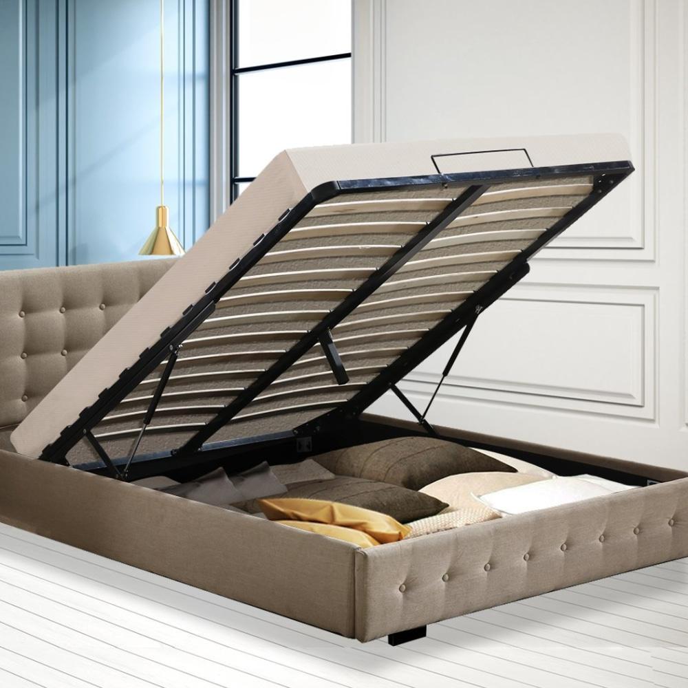 Bed Frame Base With Gas Lift Queen Size Platform Fabric Fast shipping On sale