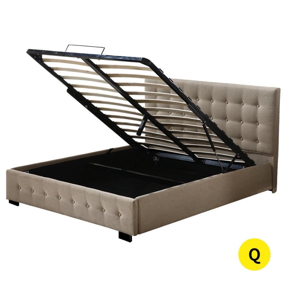 Bed Frame Base With Gas Lift Queen Size Platform Fabric Fast shipping On sale