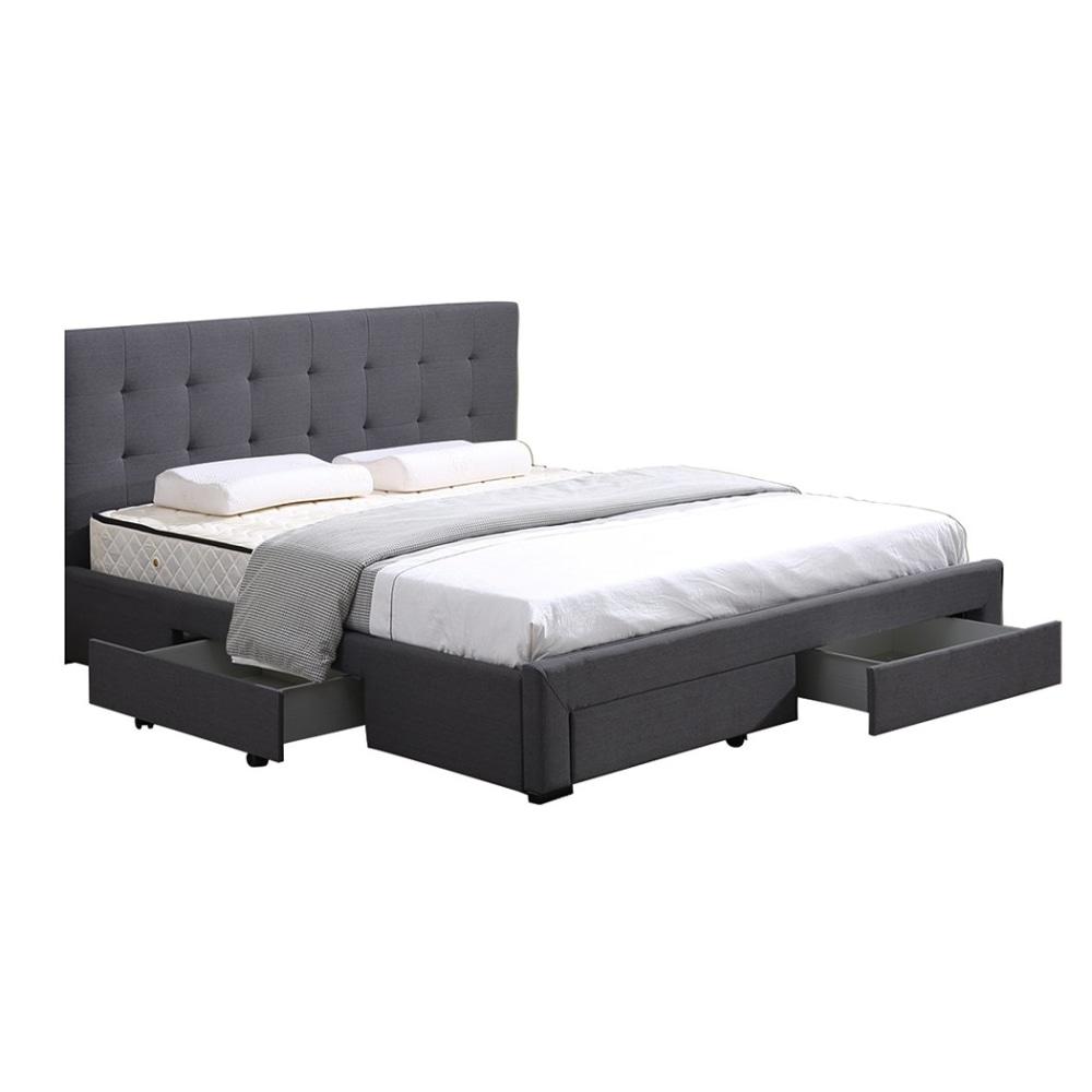 Bed Frame Base With Storage Drawer Mattress Wooden Fabric Double Dark Grey Fast shipping On sale