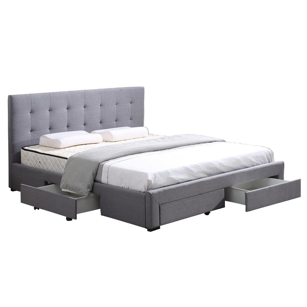 Bed Frame Base With Storage Drawer Mattress Wooden Fabric Double Grey Fast shipping On sale