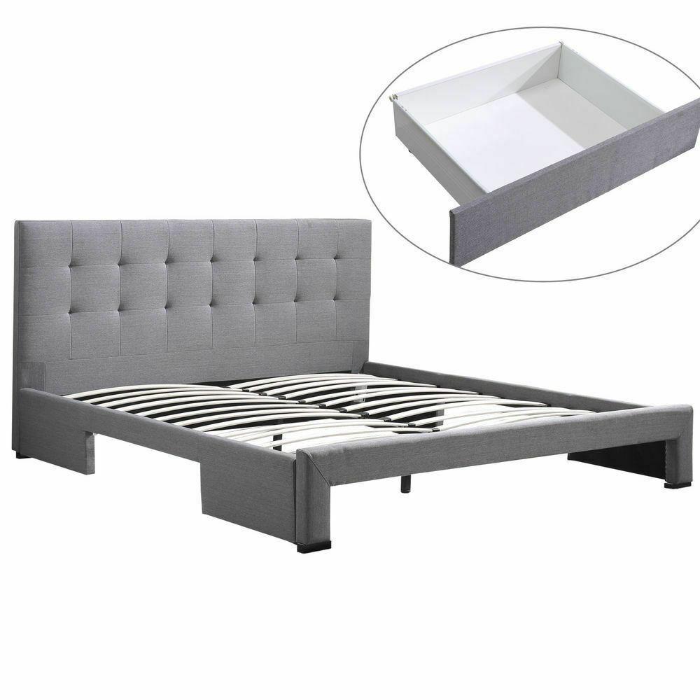 Bed Frame King Fabric With Drawers Storage Beige Fast shipping On sale