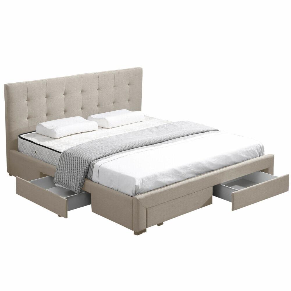 Bed Frame King Fabric With Drawers Storage Beige Fast shipping On sale