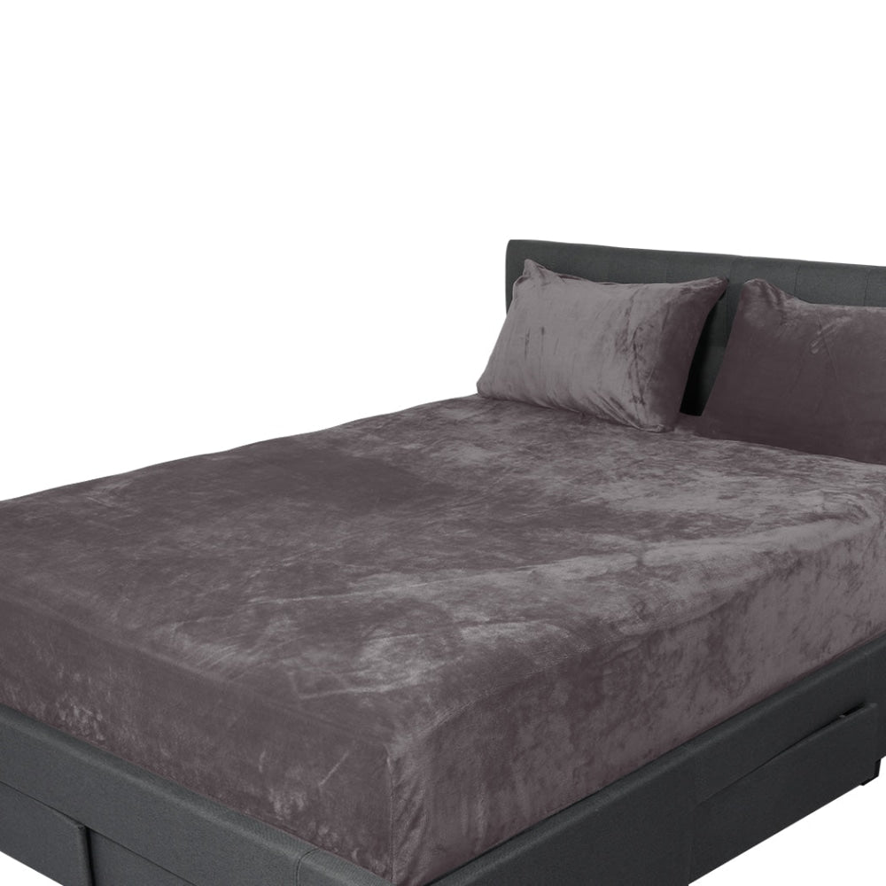 Bedding Set Ultrasoft Fitted Bed Sheet with Pillowcases Silver Grey King Fast shipping On sale