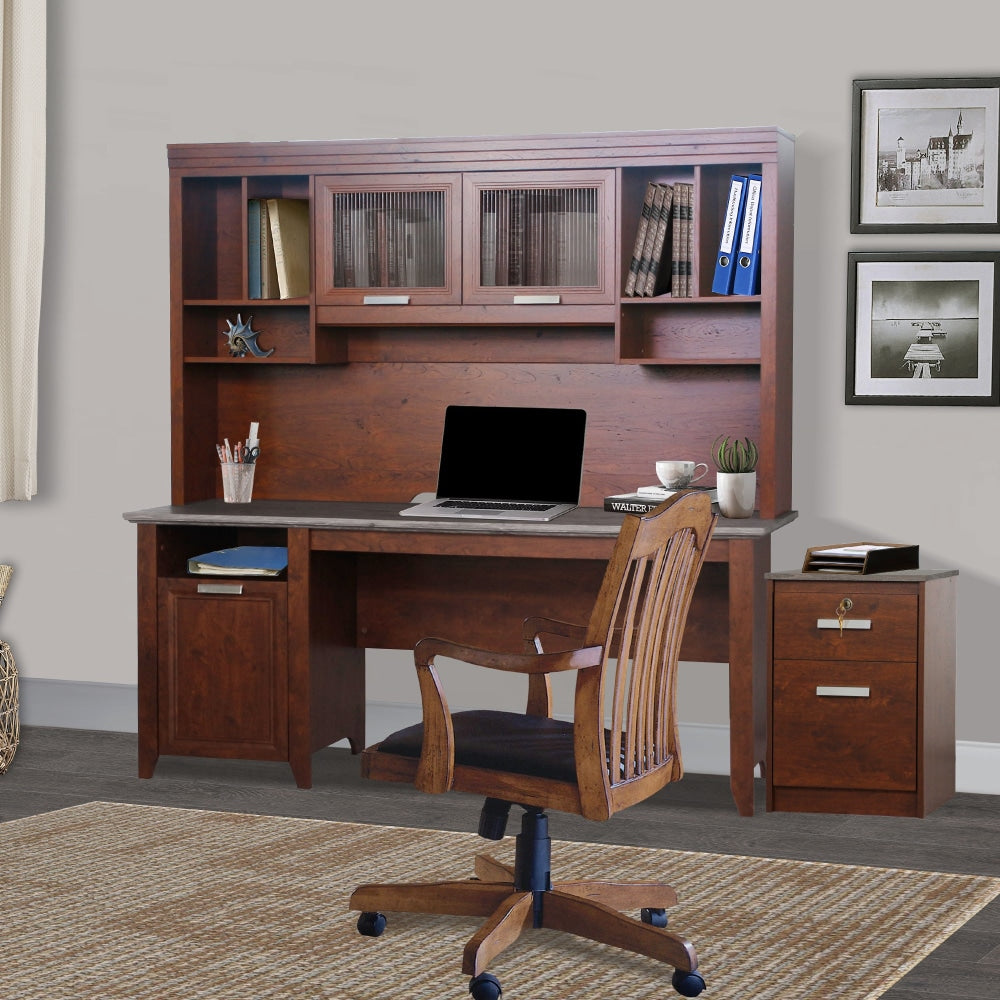 Bennington Desk Hutch For Executive - Cherry & Grey Oak Office Fast shipping On sale