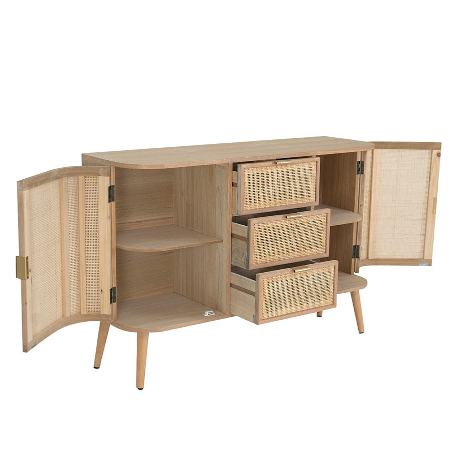 Berna Pine & Rattan Luxe Multi Sideboard Buffet Unit Storage Cabinet - Natural Fast shipping On sale