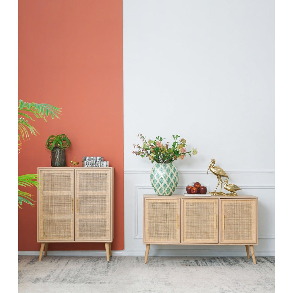 Berna Pine & Rattan Multi-Purpose Cupboard Storage Cabinet W/ 2-Doors - Natural Fast shipping On sale