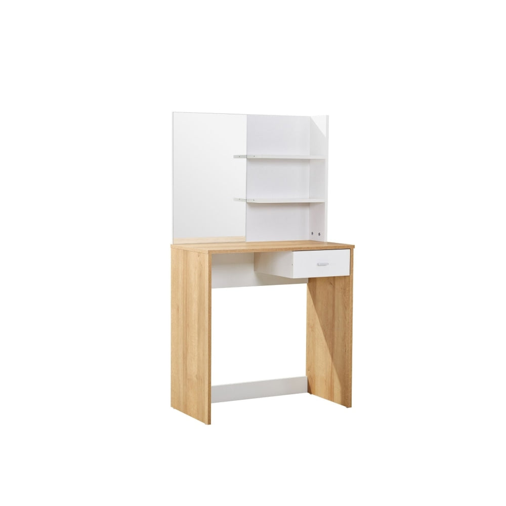 Modern Wooden Mirrored Dressing Table W/ Stool - Oak & White Fast shipping On sale