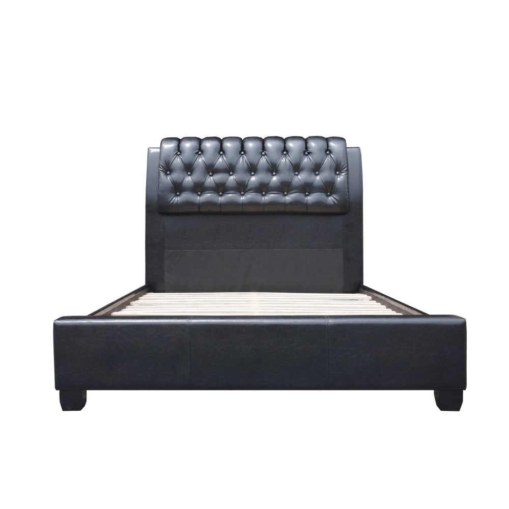 Designer Modern Faux Leather Bed Frame W/ Tufted Headboard Double Size - Black Fast shipping On sale