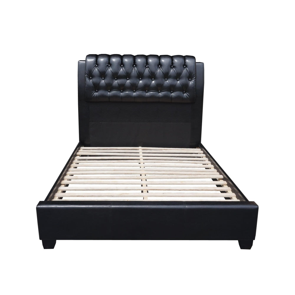 Designer Modern Faux Leather Bed Frame W/ Tufted Headboard Queen Size - Black Fast shipping On sale