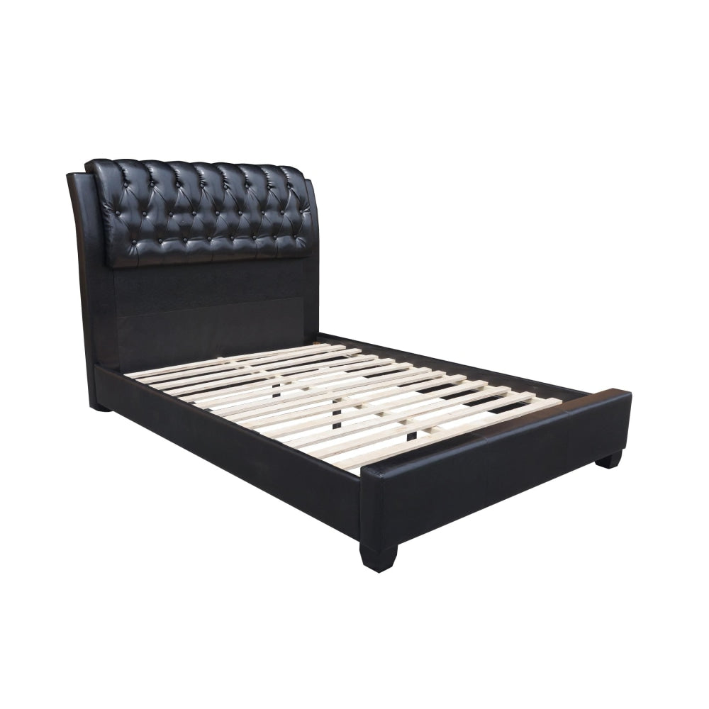 Designer Modern Faux Leather Bed Frame W/ Tufted Headboard Queen Size - Black Fast shipping On sale