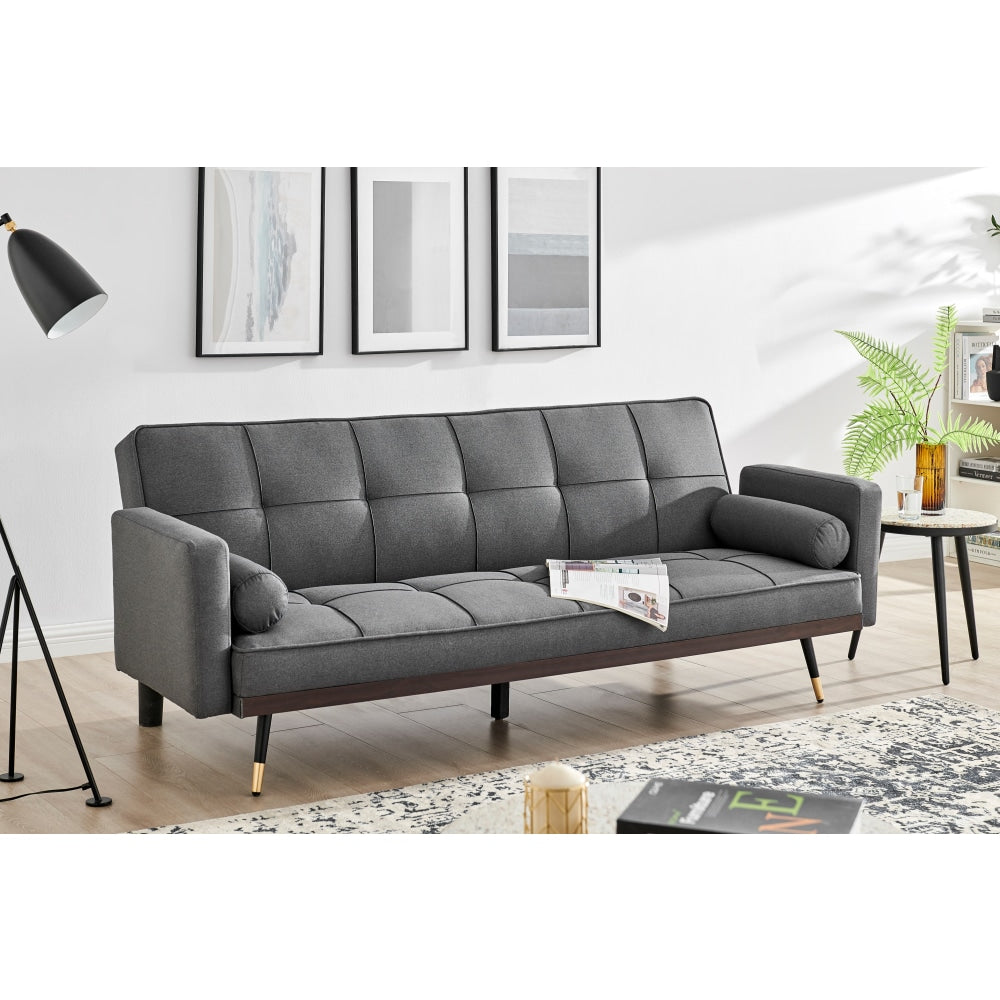 Billi 3-Seater Fabric Button Adjustable Sofa Bed Lounge - Charcoal Fast shipping On sale