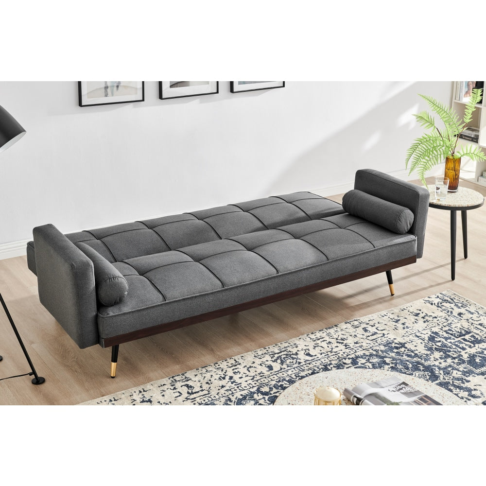 Billi 3-Seater Fabric Button Adjustable Sofa Bed Lounge - Charcoal Fast shipping On sale