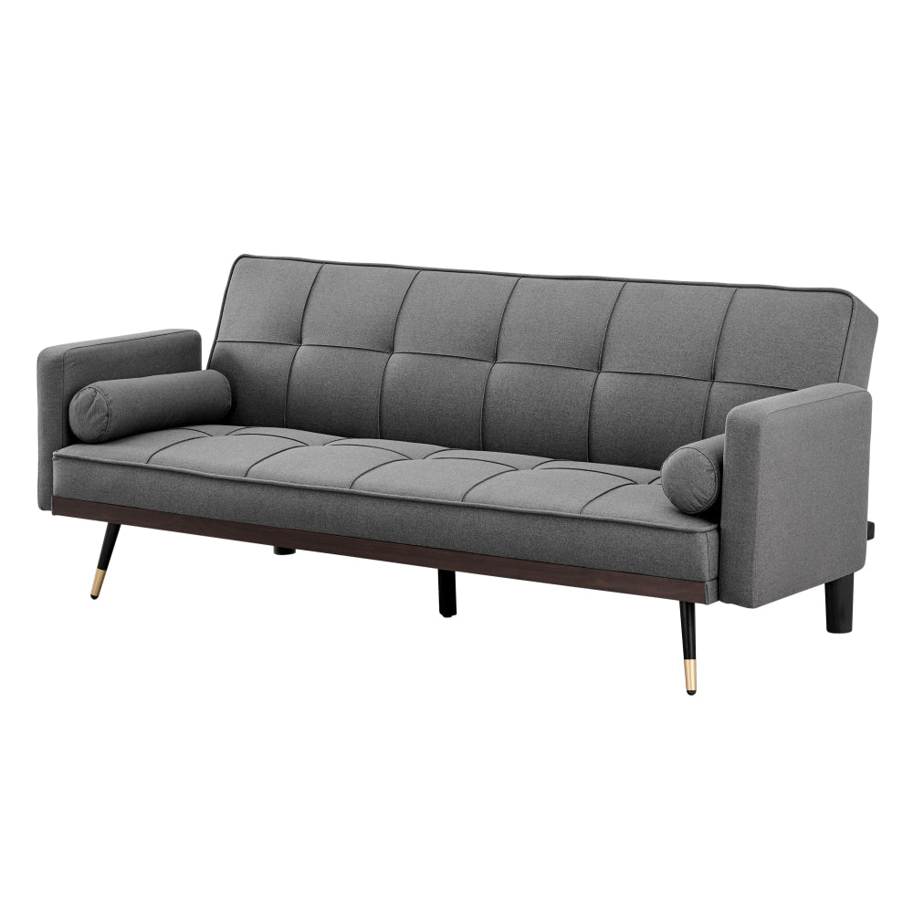 Billi 3-Seater Fabric Button Adjustable Sofa Bed Lounge - Charcoal Fast shipping On sale