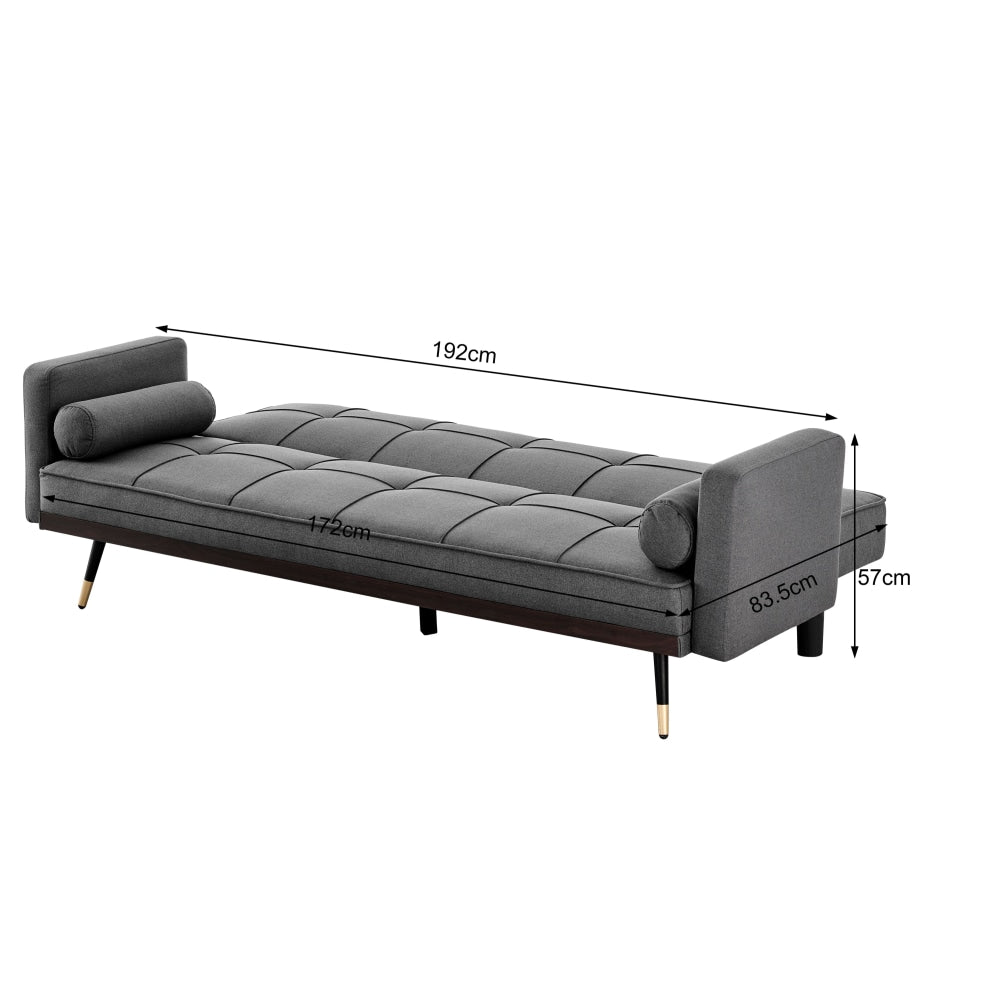 Billi 3-Seater Fabric Button Adjustable Sofa Bed Lounge - Charcoal Fast shipping On sale