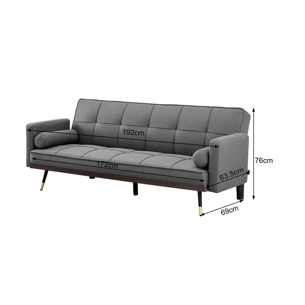 Billi 3-Seater Fabric Button Adjustable Sofa Bed Lounge - Charcoal Fast shipping On sale