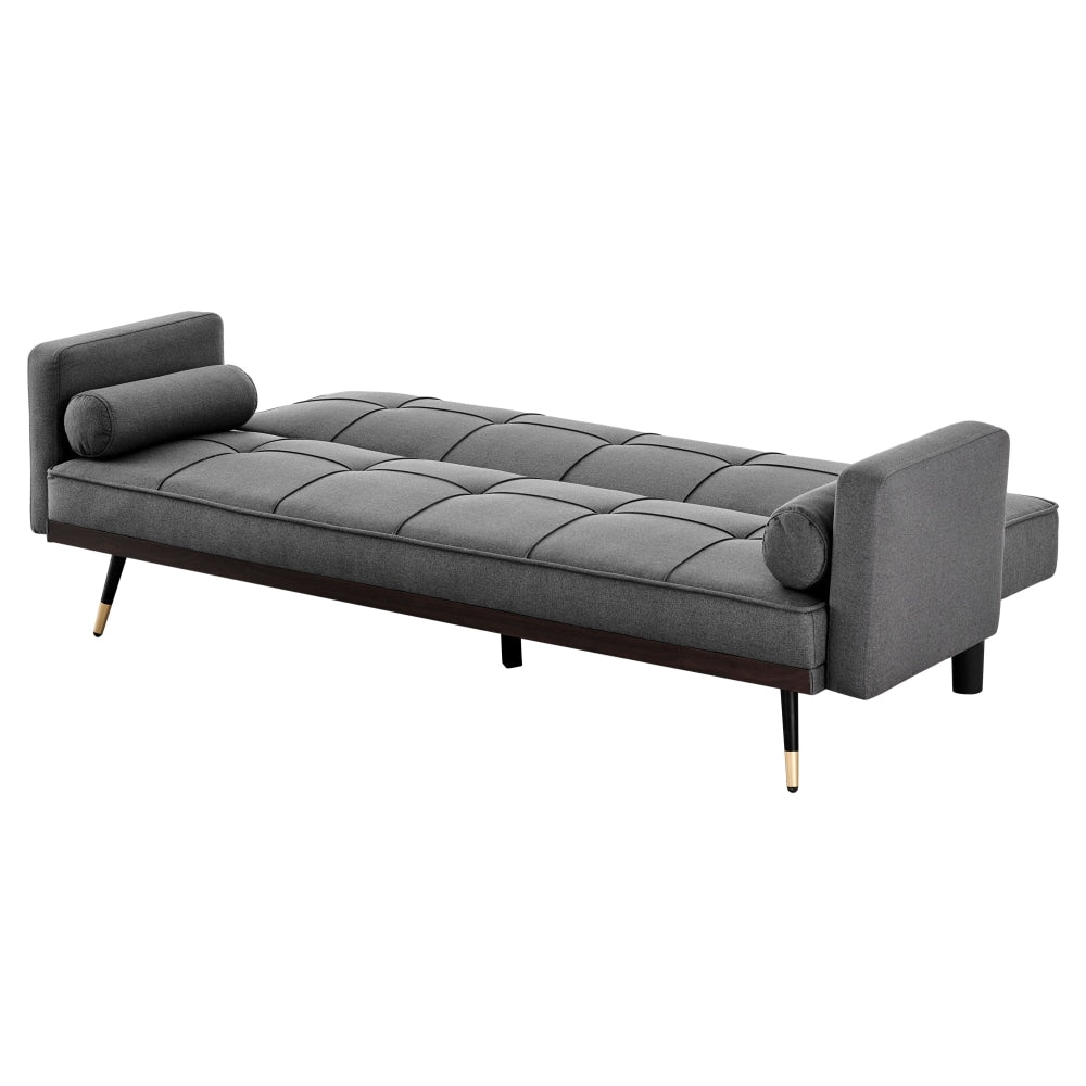 Billi 3-Seater Fabric Button Adjustable Sofa Bed Lounge - Charcoal Fast shipping On sale