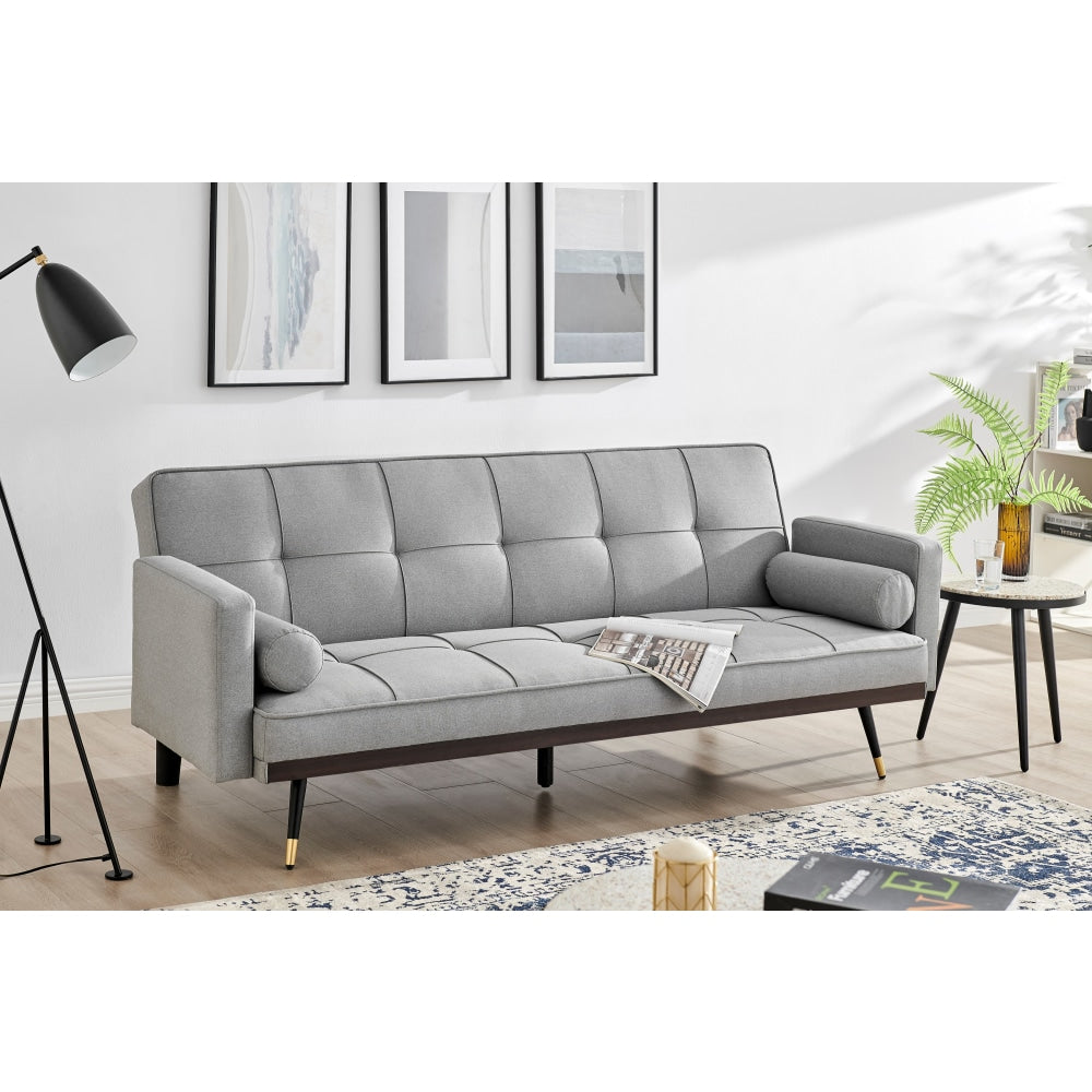 Billi 3-Seater Fabric Button Adjustable Sofa Bed Lounge - Light Grey Fast shipping On sale