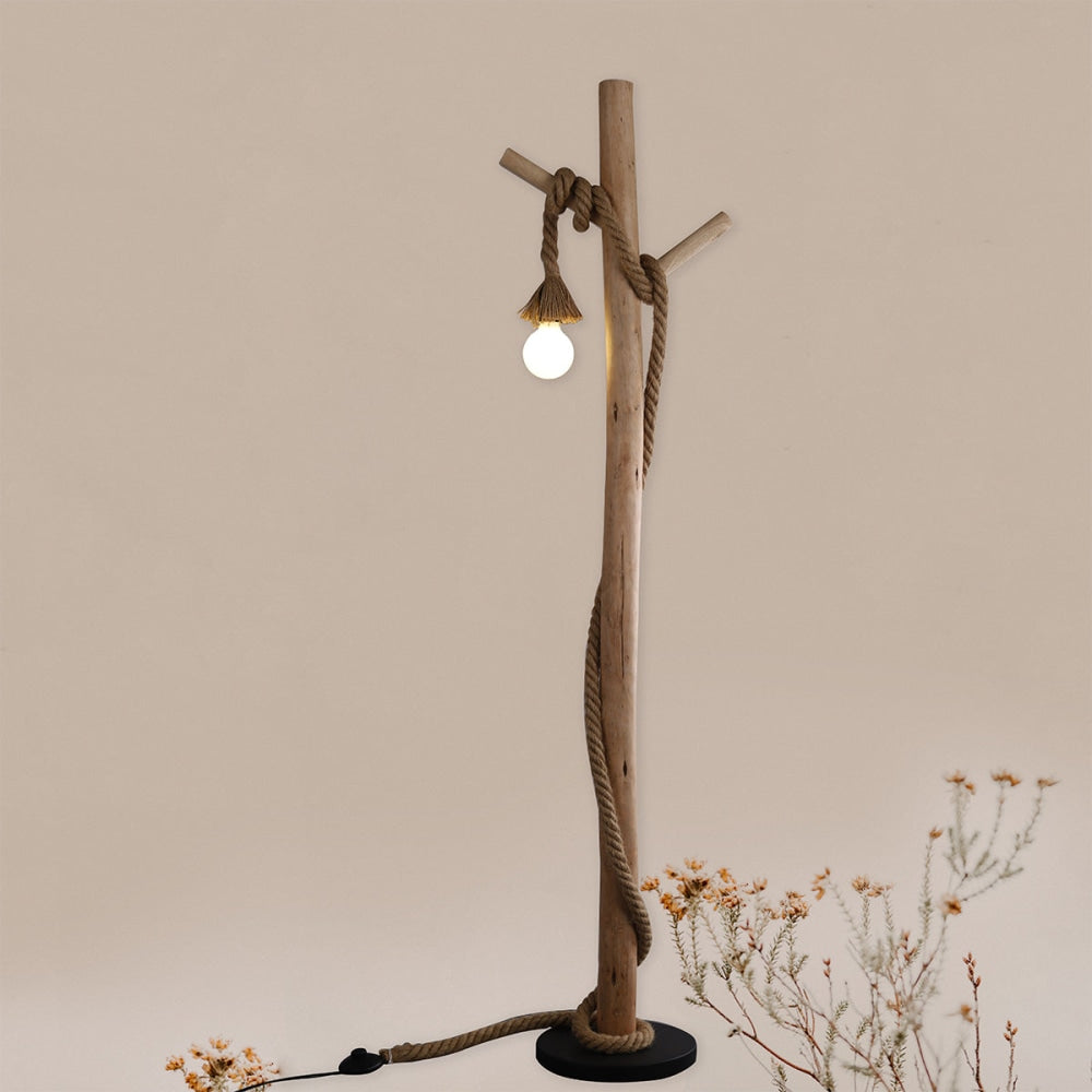 Birk Minimalist Wood Hanger Floor Lamp Light Natural Fast shipping On sale