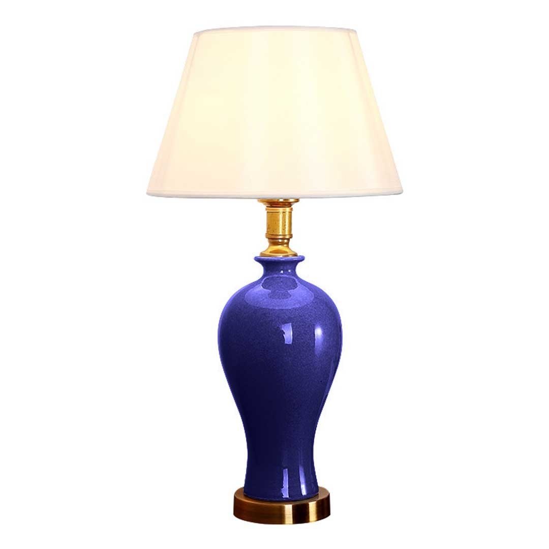 Blue Ceramic Oval Table Lamp with Gold Metal Base Fast shipping On sale