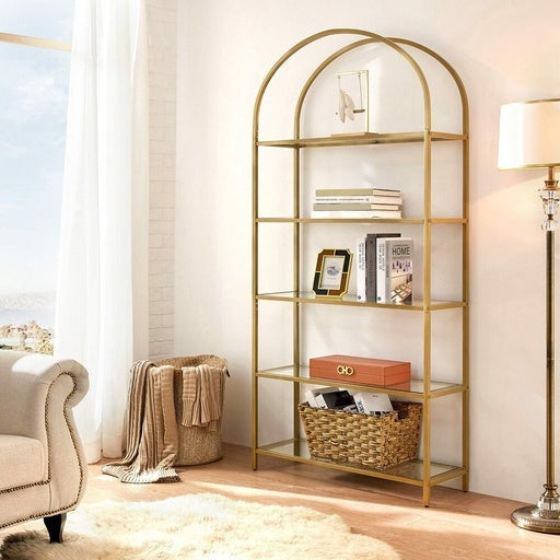 Bookshelf with Tempered Glass Shelves Bookcase Gold Fast shipping On sale