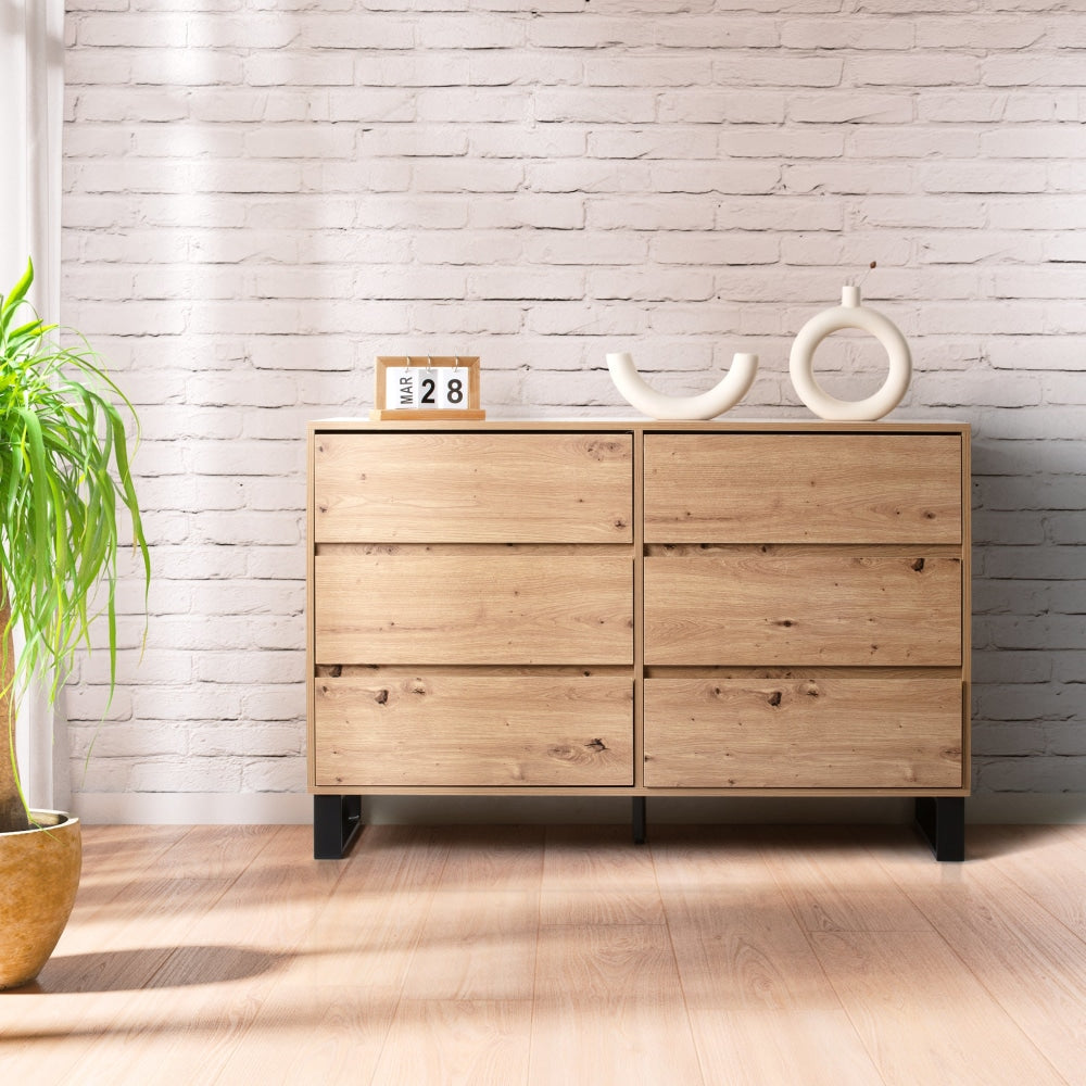 Boris Wooden Chest Of Drawers Dresser Storage Cabinet - Oak/Black Fast shipping On sale