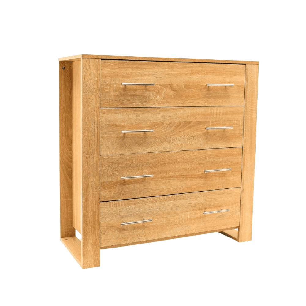 Modern Wooden Chest Of 4 - Drawers Tallboy Storage Cabinet - Oak Drawers Fast shipping On sale