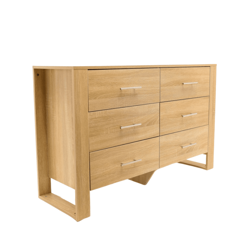 Modern Wooden Chest Of 6-Drawers Dresser Lowboy Sideboard Cabinet - Oak Drawers Fast shipping On sale