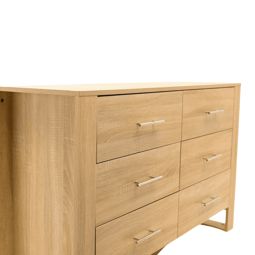 Modern Wooden Chest Of 6 - Drawers Dresser Lowboy Sideboard Cabinet - Oak Drawers Fast shipping On sale