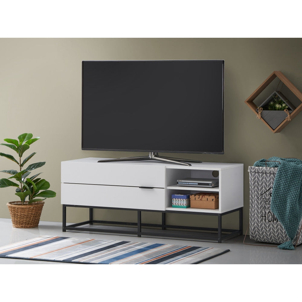 Brian Modern Compact Entertainment Unit TV Stand 120cm W/ 2-Drawers - White/Black Fast shipping On sale