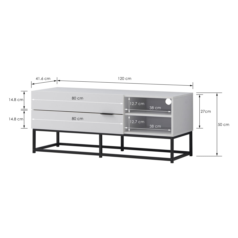 Brian Modern Compact Entertainment Unit TV Stand 120cm W/ 2-Drawers - White/Black Fast shipping On sale