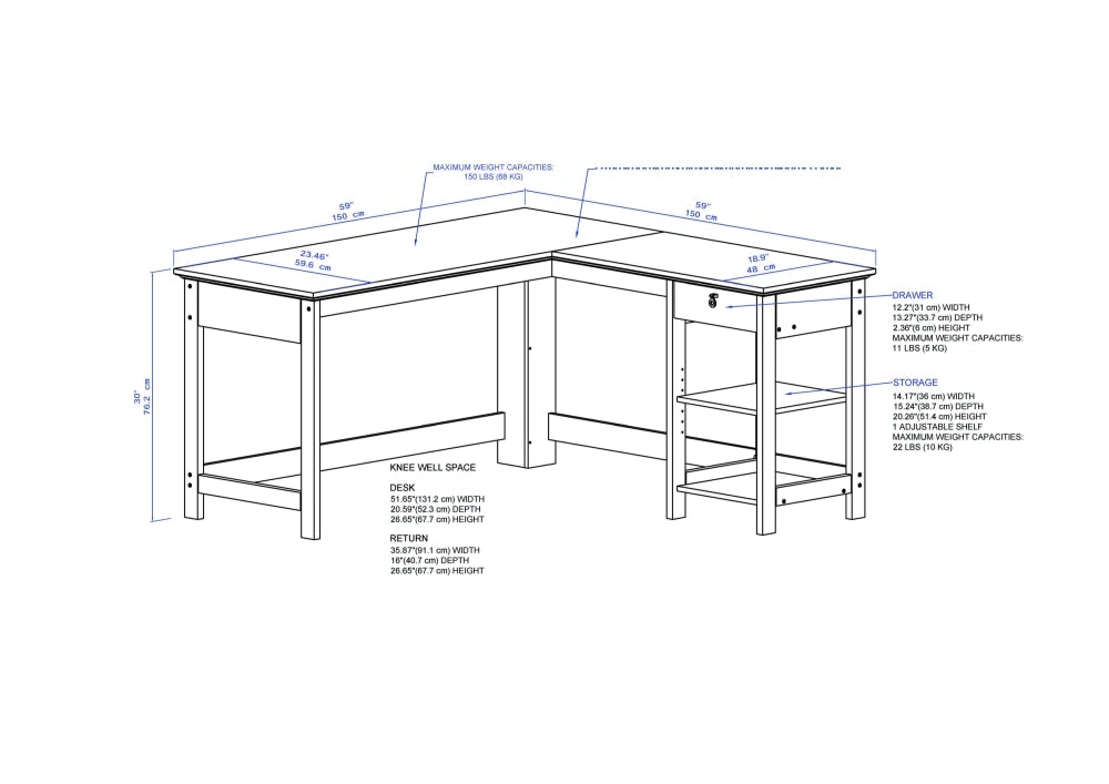 Broweville Corner L-Shaped Office Study Desk 150cm - Grey Oak & White Fast shipping On sale