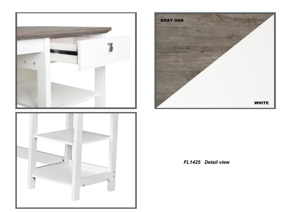 Broweville Corner L-Shaped Office Study Desk 150cm - Grey Oak & White Fast shipping On sale