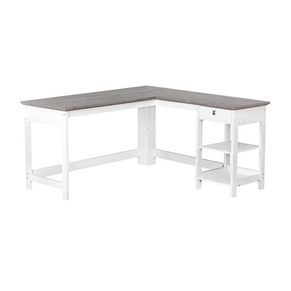 Broweville Corner L-Shaped Office Study Desk 150cm - Grey Oak & White Fast shipping On sale