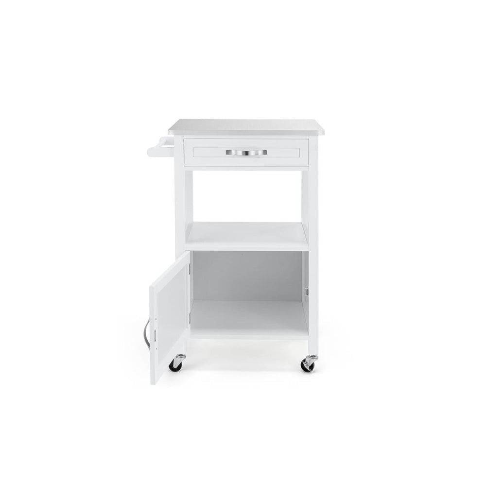 Burnie Stainless Steel Top Wooden Frame Kitchen Table Trolley - White Fast shipping On sale