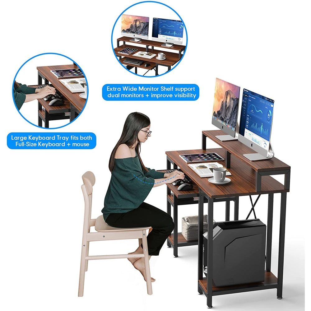 2 - Tier Writing Study Computer Home Office Desk 120cm W/ Storage - Brown Fast shipping On sale