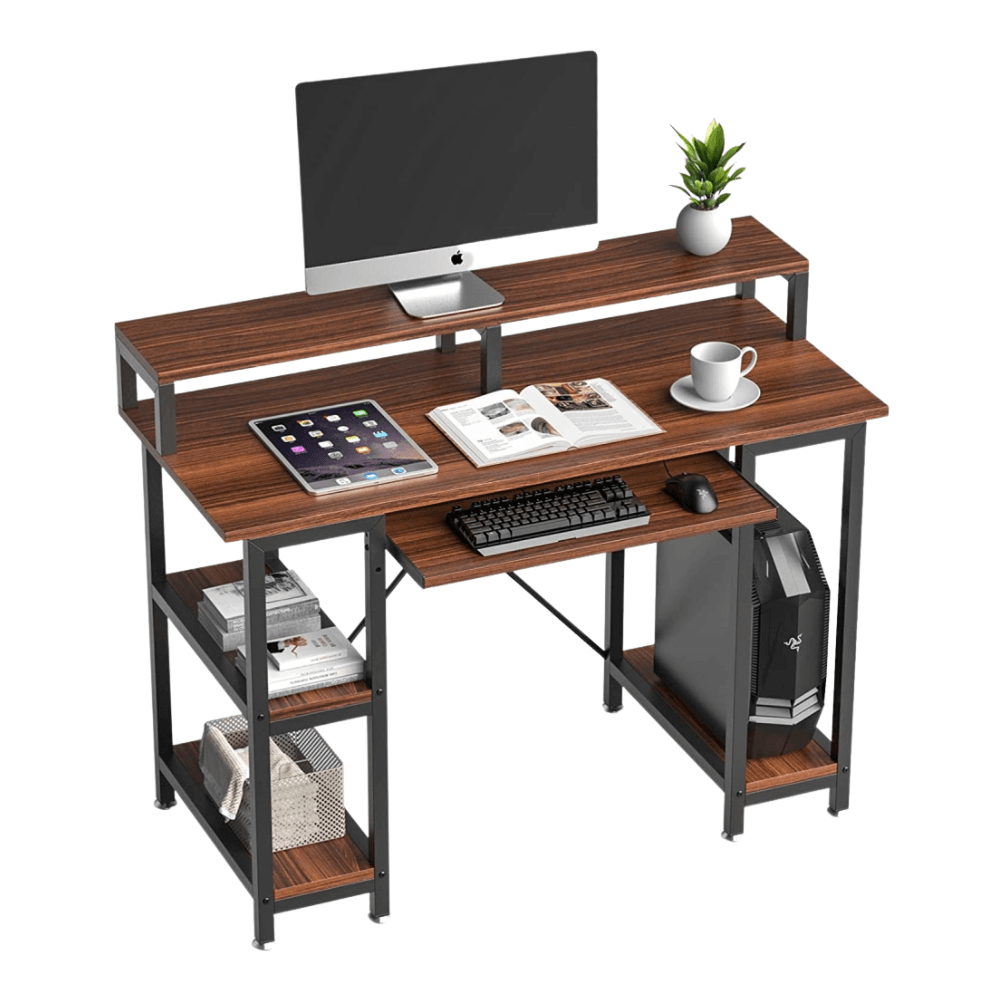 2-Tier Writing Study Computer Home Office Desk 120cm W/ Storage - Brown Fast shipping On sale