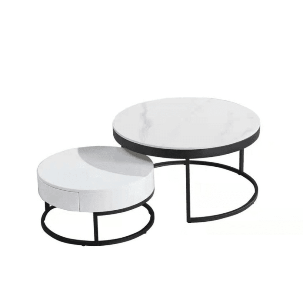 Carissa Round Nesting Sintered Stone Coffee Table - Black & White Fast shipping On sale