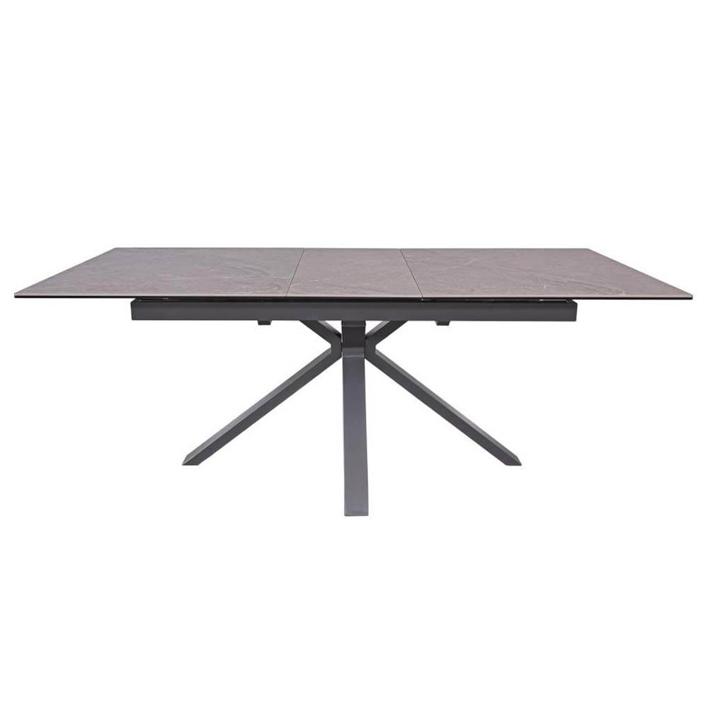 Carmilla Extension Rectangular Dining Table Pietra 160-200cm - Black Metal Frame - Tempered Glass Ceramic Top - Grey Fast shipping On sale