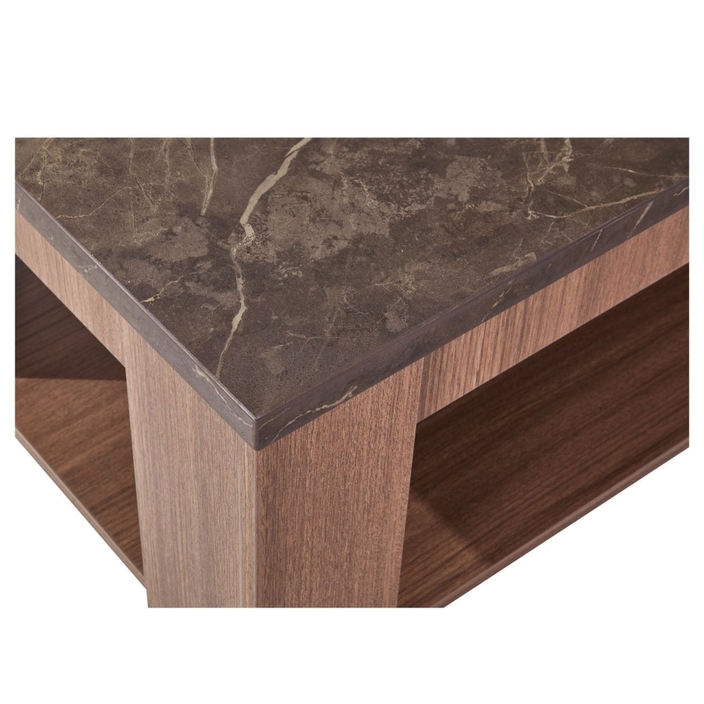 Open Shelf Rectangular Wooden Coffee Table - Grey & Walnut Fast shipping On sale