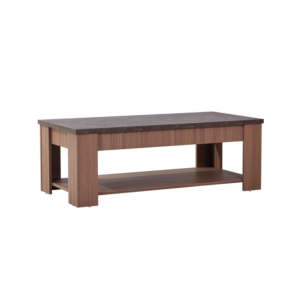 Open Shelf Rectangular Wooden Coffee Table - Grey & Walnut Fast shipping On sale
