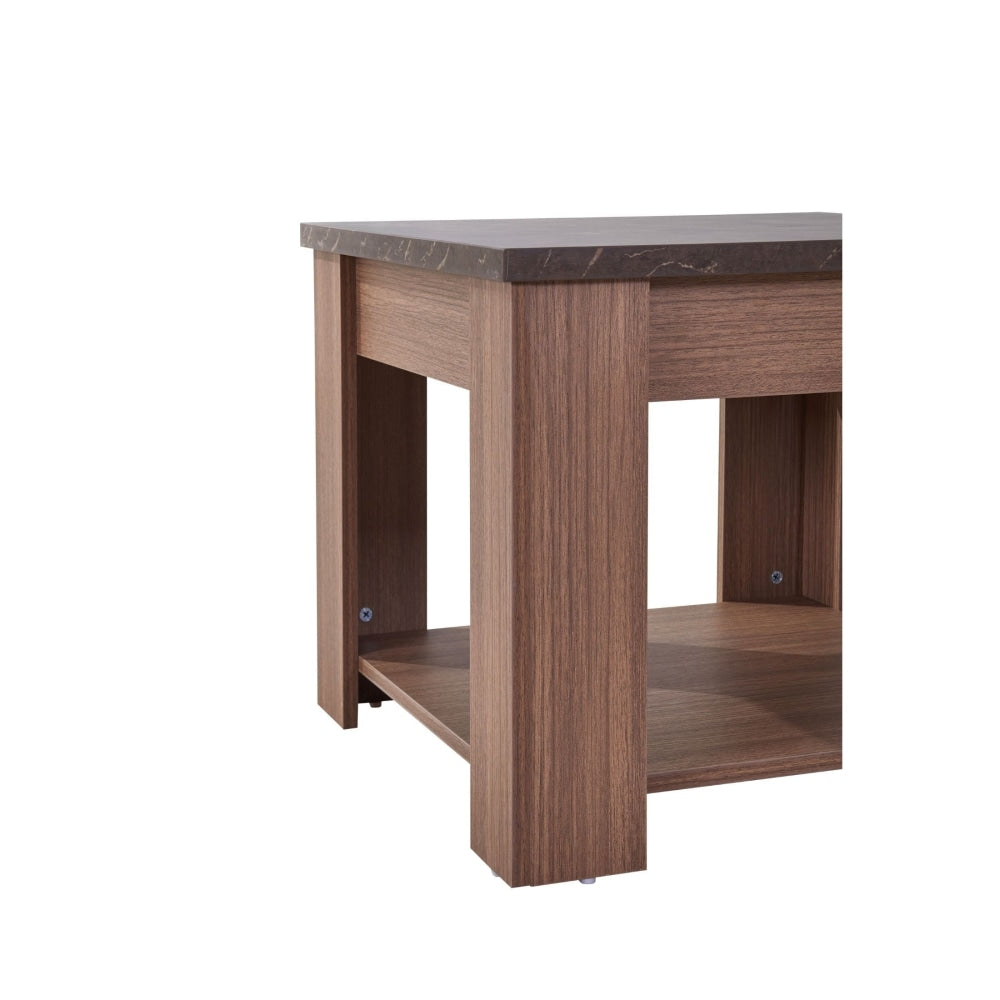 Open Shelf Square Wooden End Lamp Side Table - Grey & Walnut Fast shipping On sale