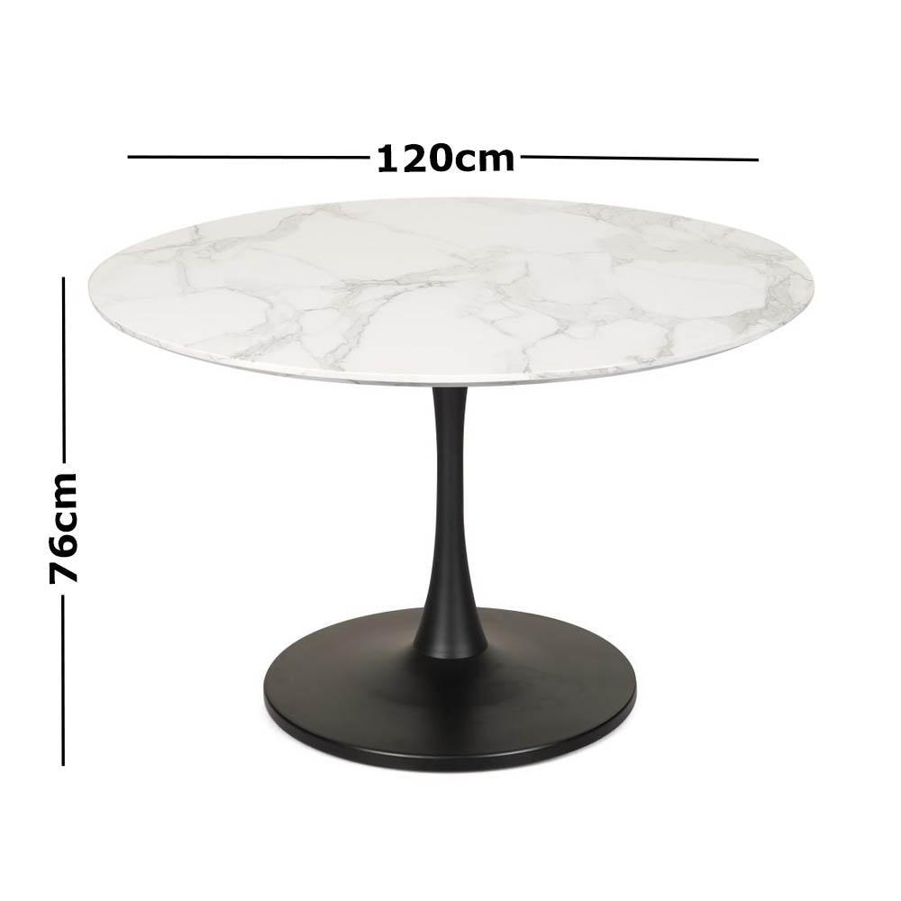 Cecil Round Dining Table Marble Effect 120cm - Matte Black Frame - White Sevella Fast shipping On sale