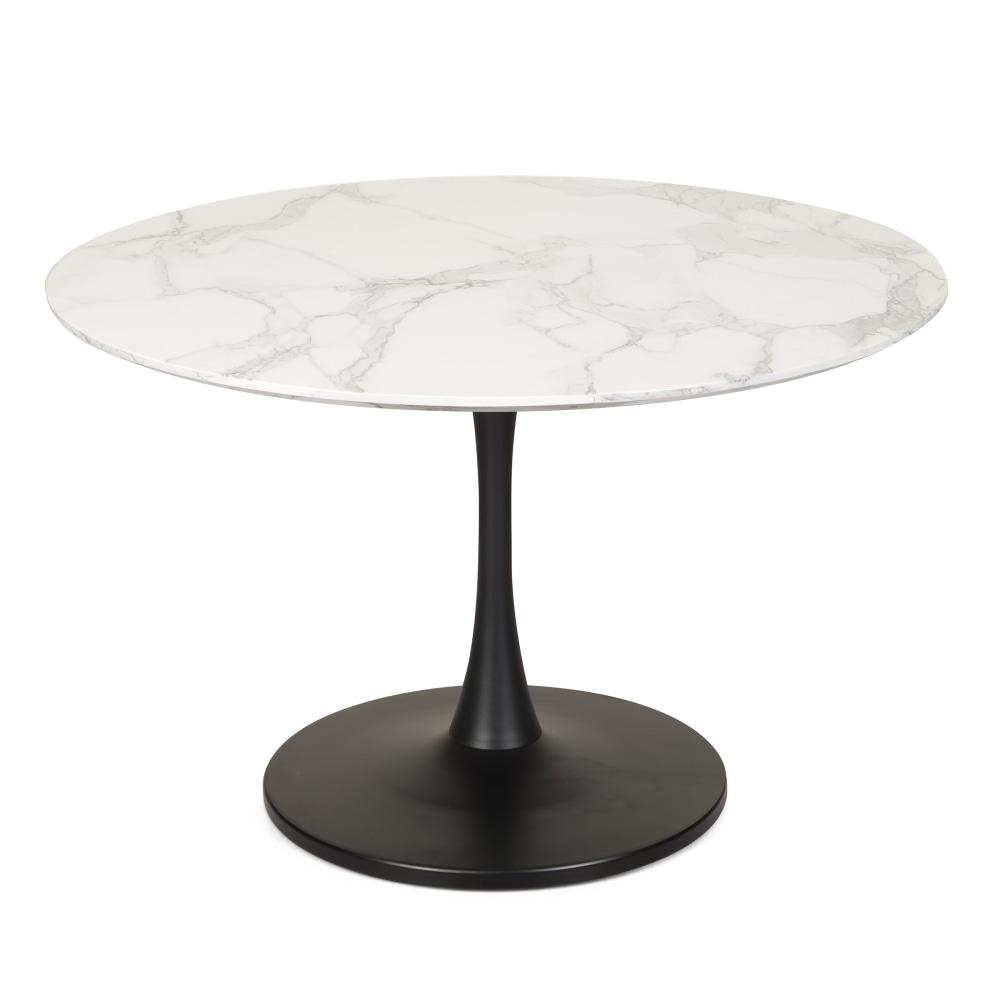 Cecil Round Dining Table Marble Effect 120cm - Matte Black Frame - White Sevella Fast shipping On sale