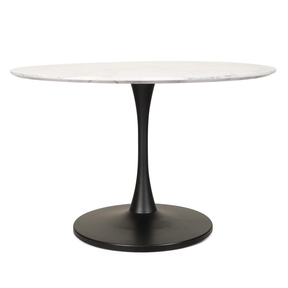 Cecil Round Dining Table Marble Effect 120cm - Matte Black Frame - White Sevella Fast shipping On sale