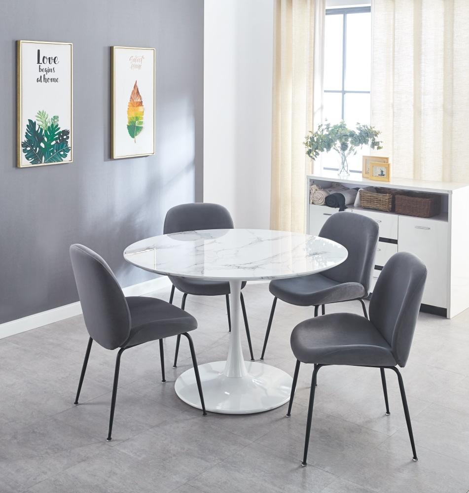 Cecil Round Dining Table Marble Effect 120cm - White Sevella Fast shipping On sale
