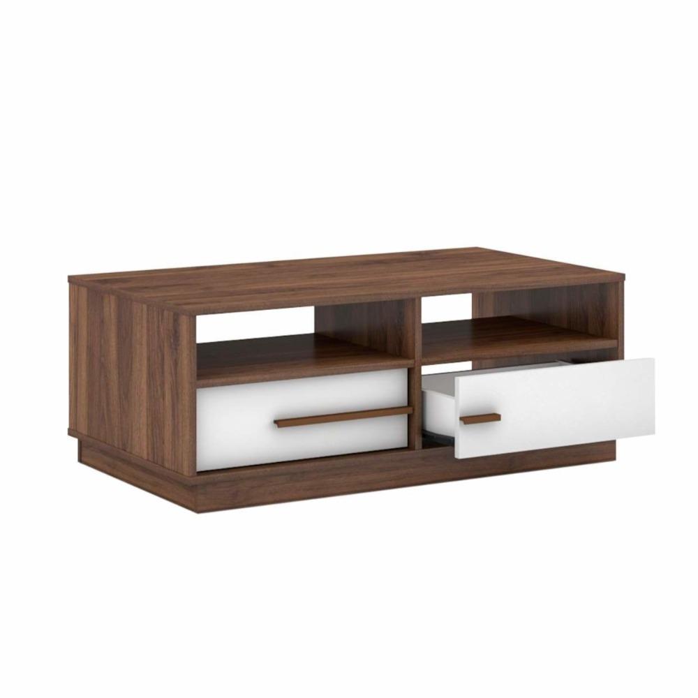 Cecilia Modern Scandinavian Open Shelves Coffee Table W/ 2 - Drawers – Columbia/White Fast shipping On sale