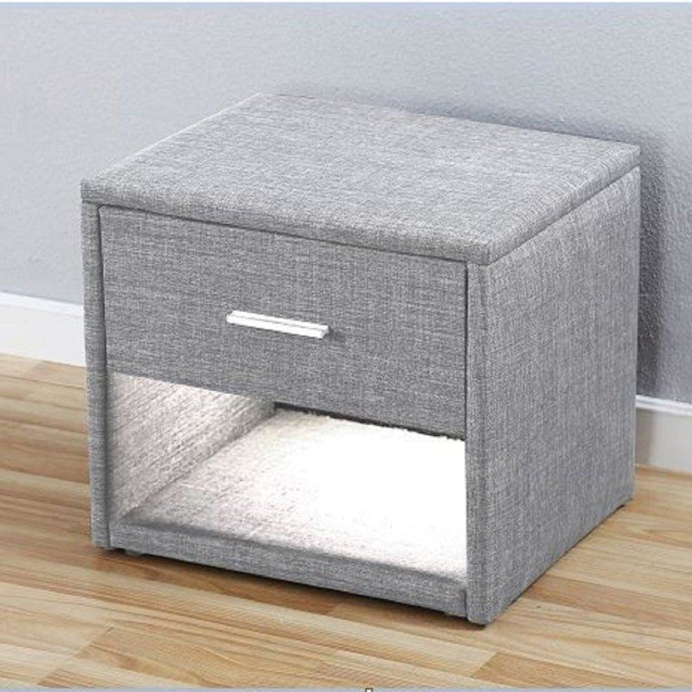 Fabric Nightstand Bed Side Table With LED Light - Grey Fast shipping On sale