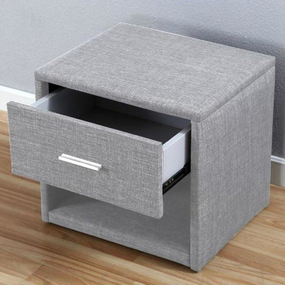 Fabric Nightstand Bed Side Table With LED Light - Grey Fast shipping On sale